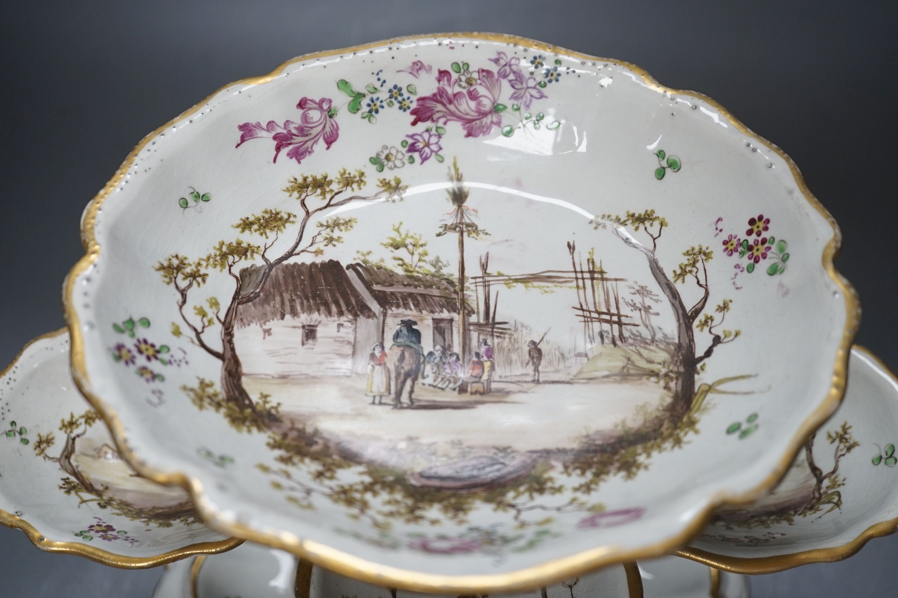 A 19th century Stebner faience four branch epergne, 21 cms high.
